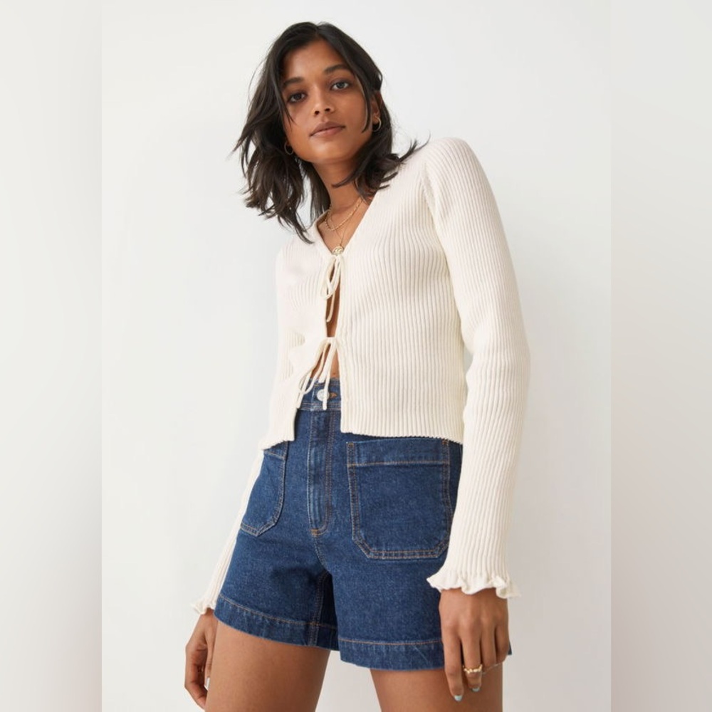 Tie Front Knit Cardigan in Cream